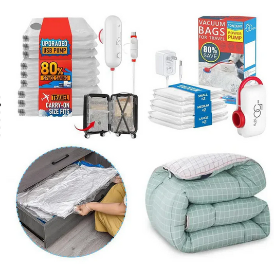 COMPACT-BAGS Bolsas al Vacío para Viajar + Mini aspirador USB!